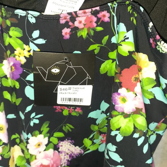 NEW! JADA LOFT BOUTIQUE 1 PC SWIMSUIT BLACK FLORAL PLUNGE RUFFLED-WOMENS SIZE L - Picture 5 of 5
